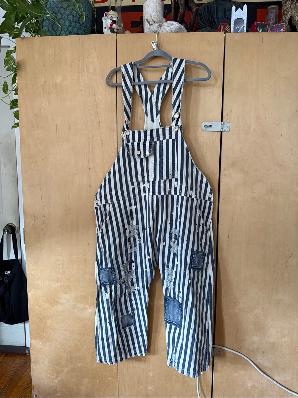 Striped Black and Cream Women's Overalls Jumpsuit